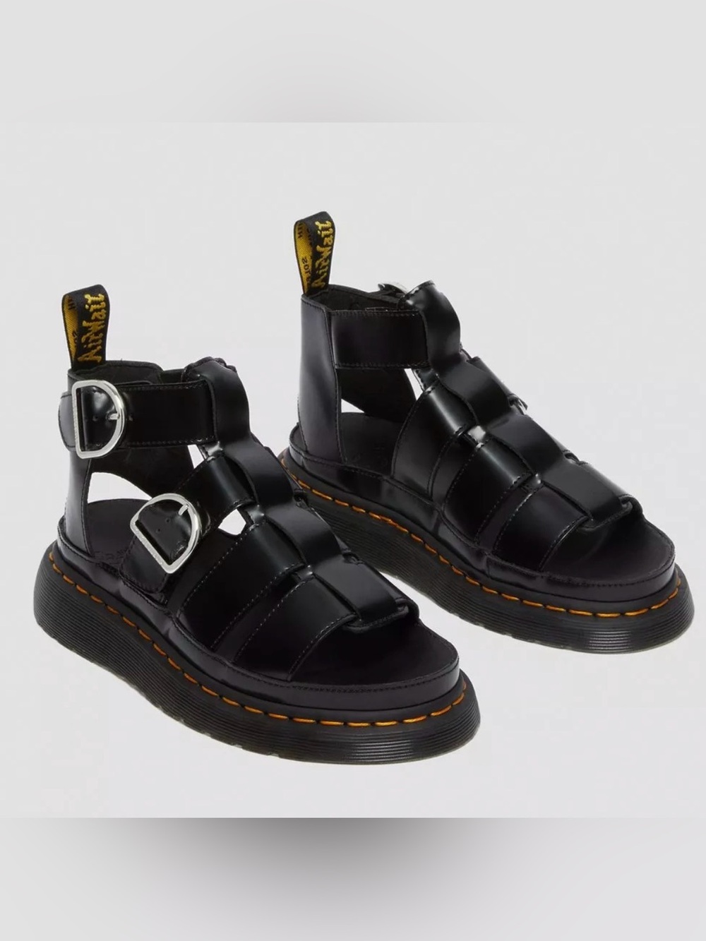 Dr. Martens Mackaye Leather Strap Black Buttero Platform Sandals 9